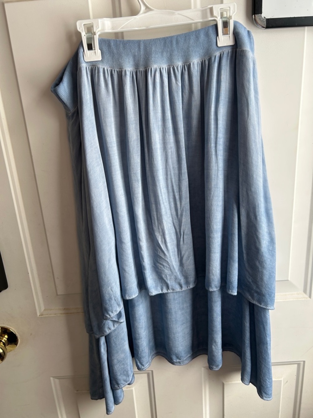 Charlie B XL Tiered Skirt NWT Blue Chambray Made in Italy Flowy Boho Coastal - Picture 11 of 13